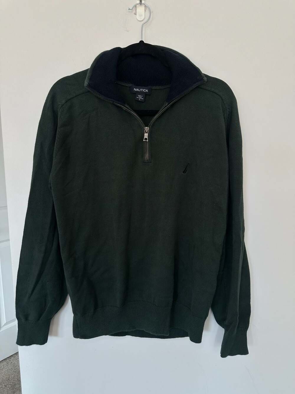 Nautica 1/4 Zip Pullover Sweater Size L Green Cotton